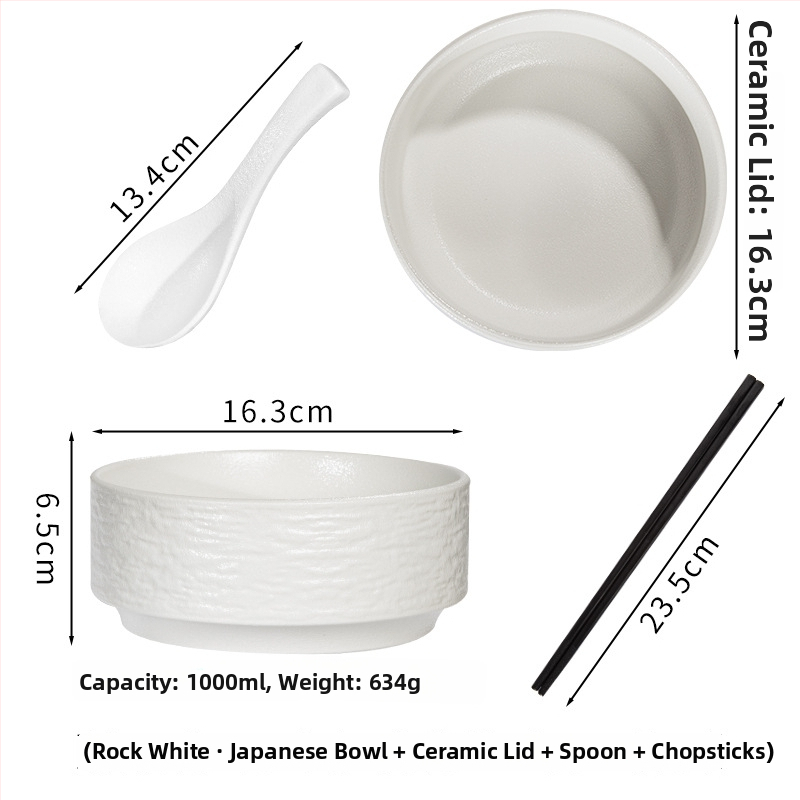 Fedéllel ellátott porcelán tálak – készlet instant tészta, saláta és sushi számára; átmérő 16–17 cm; kör alakú forma, matt felület; modernista stílus; mindennapi és diákhasználatra alkalmas.