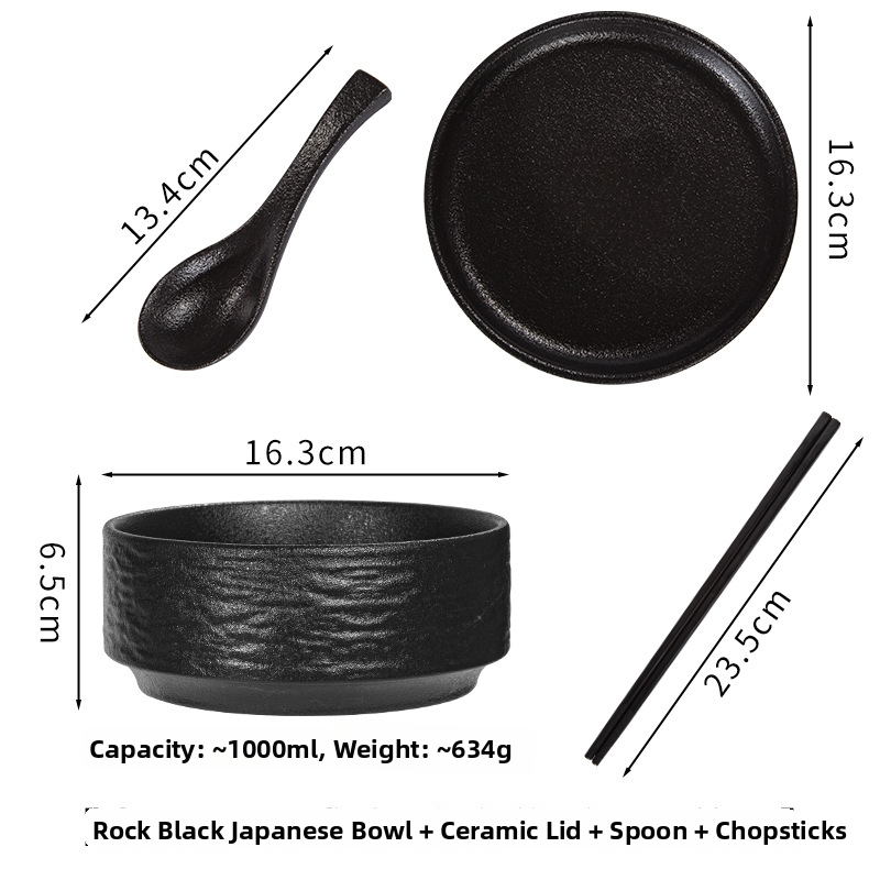 Fedéllel ellátott porcelán tálak – készlet instant tészta, saláta és sushi számára; átmérő 16–17 cm; kör alakú forma, matt felület; modernista stílus; mindennapi és diákhasználatra alkalmas.
