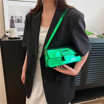 Modă laser, geantă de subraț minimalistă cu o singură curea, geantă mică pătrată cu textură de crocodil, trend 2024