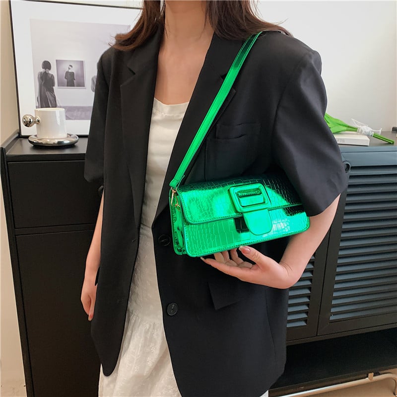 Modă laser, geantă de subraț minimalistă cu o singură curea, geantă mică pătrată cu textură de crocodil, trend 2024