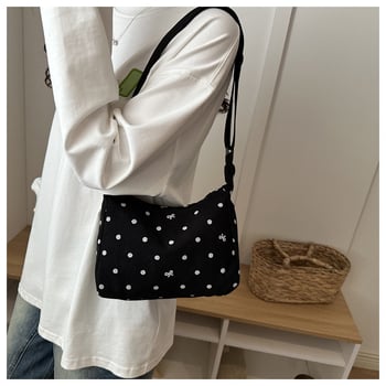 Geantă pentru femei cu plisare în formă de semilună, model cu buline polka dot, geantă de umăr versatil, vară 2026