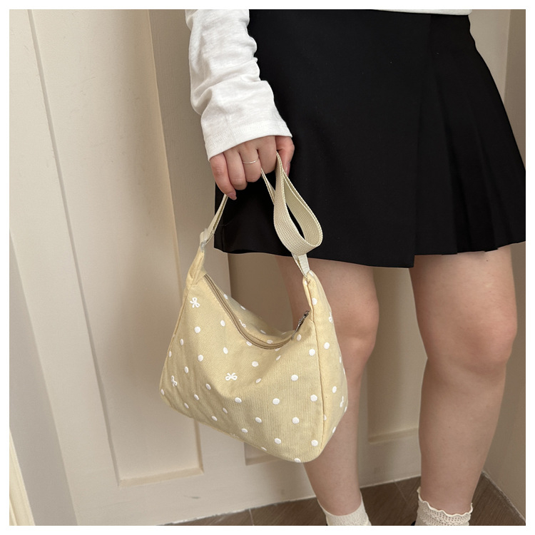 Geantă pentru femei cu plisare în formă de semilună, model cu buline polka dot, geantă de umăr versatil, vară 2026