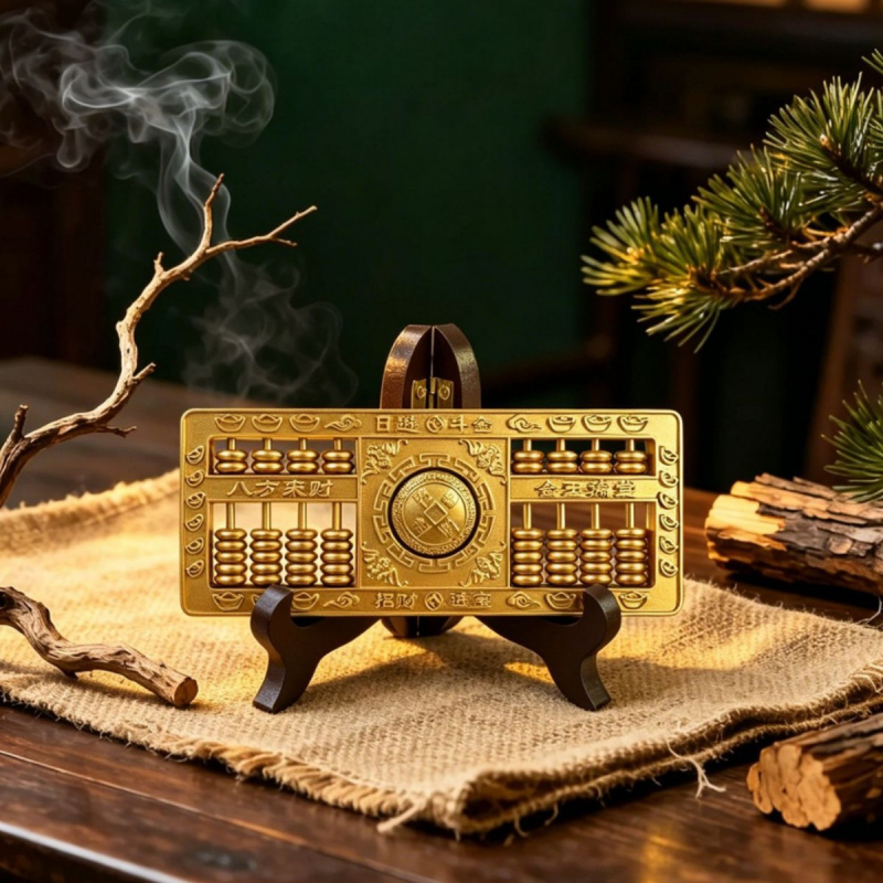 Abac auriu pentru prosperitate, cu cinci zeități ale bogăției – ornament decorativ