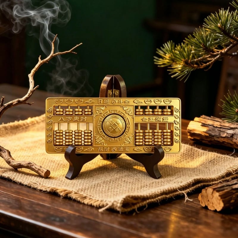 Abac auriu pentru prosperitate, cu cinci zeități ale bogăției – ornament decorativ