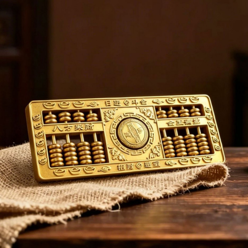 Abac auriu pentru prosperitate, cu cinci zeități ale bogăției – ornament decorativ