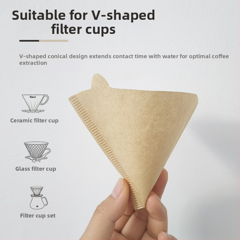 Kézzel készített kávéfőző filterpapír, természetes fa pulpából készült, V-alakú kávéfiltro (V60), csepegtető kávéfiltro papír, dobozos csomagolás, FCM tanúsítvány