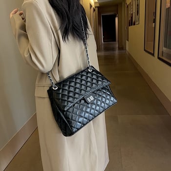 Geantă tote cu lanț pentru subraț, femei, capacitate mare, quilt diamant, curea crossbody peste umăr, broderie cu fir, iarna 2025