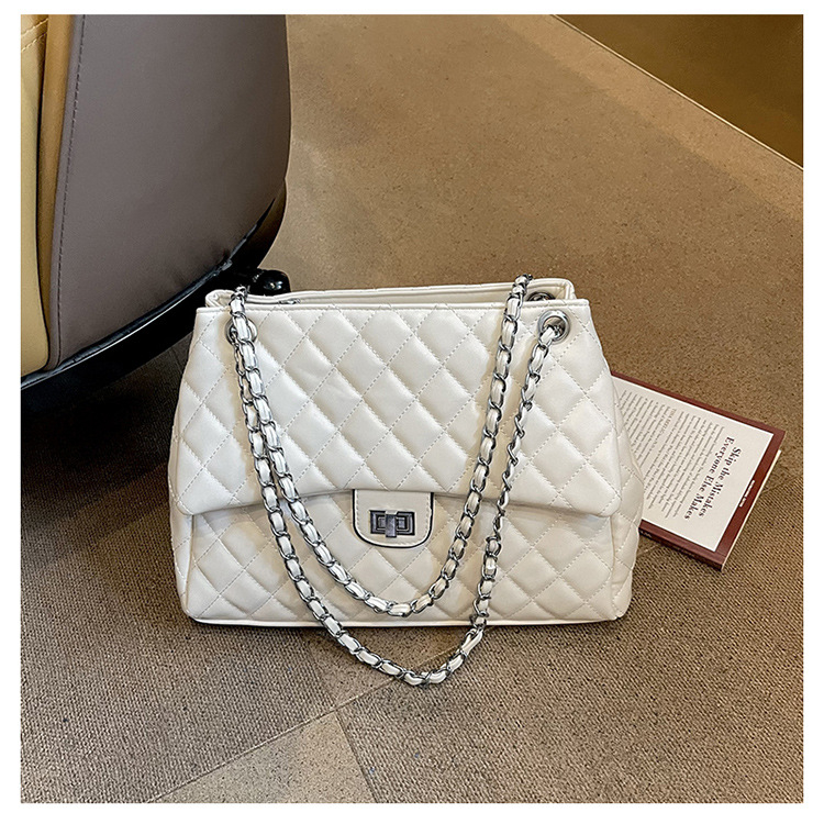 Geantă tote cu lanț pentru subraț, femei, capacitate mare, quilt diamant, curea crossbody peste umăr, broderie cu fir, iarna 2025
