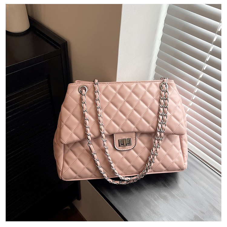 Geantă tote cu lanț pentru subraț, femei, capacitate mare, quilt diamant, curea crossbody peste umăr, broderie cu fir, iarna 2025