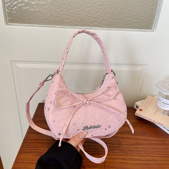 Geantă de umăr în formă de semilună, cu fundă și stele, mică, crossbody