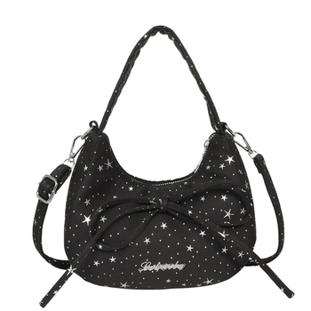 Geantă de umăr în formă de semilună, cu fundă și stele, mică, crossbody