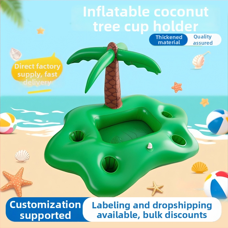 Copac de cocos gonflabil – suport pentru pahare cu 4 orificii, farfurie plutitoare pentru băuturi în piscină
