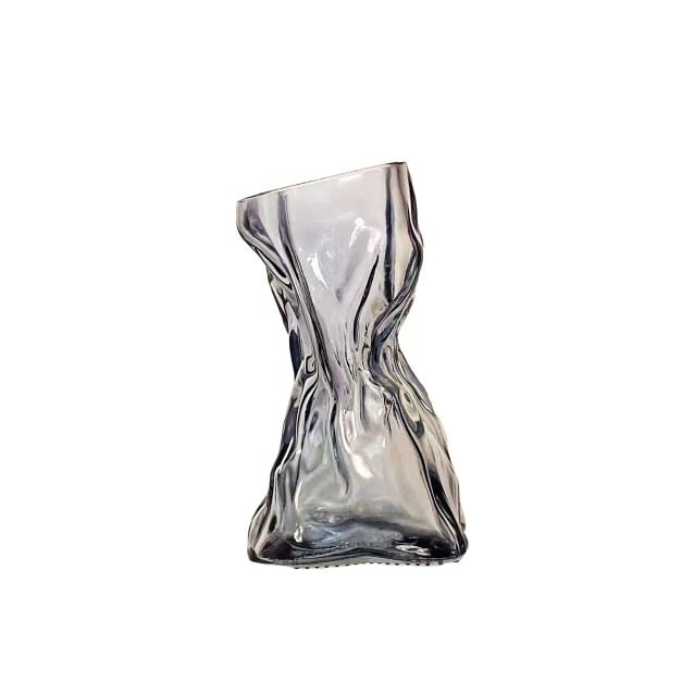 Vază din sticlă transparentă, asimetrică, în stil minimalist, pentru decorul sufrageriei și aranjamente florale