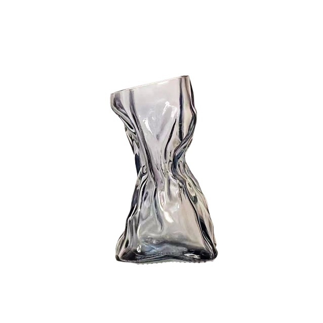 Vază din sticlă transparentă, asimetrică, în stil minimalist, pentru decorul sufrageriei și aranjamente florale