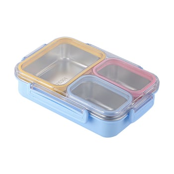 Cutie pentru prânz din oțel inoxidabil, compatibilă cu cuptorul cu microunde, formă dreptunghiulară, capacitate 1–2 L, include tacâm (lingură)