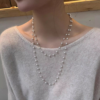Colier cu perle artificiale, dublu strat, stil franțuzesc, decolteu elegant