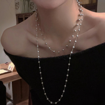 Colier cu perle artificiale, dublu strat, stil franțuzesc, decolteu elegant