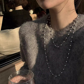 Colier cu perle artificiale, dublu strat, stil franțuzesc, decolteu elegant