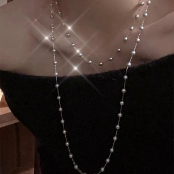 Colier cu perle artificiale, dublu strat, stil franțuzesc, decolteu elegant