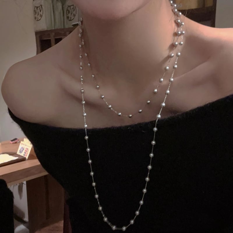 Colier cu perle artificiale, dublu strat, stil franțuzesc, decolteu elegant
