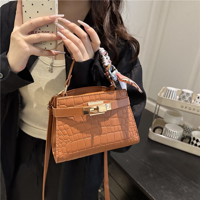 Geantă Kelly modernă și versatilă, geantă de umăr cu șal de mătase, look premium pentru uz zilnic