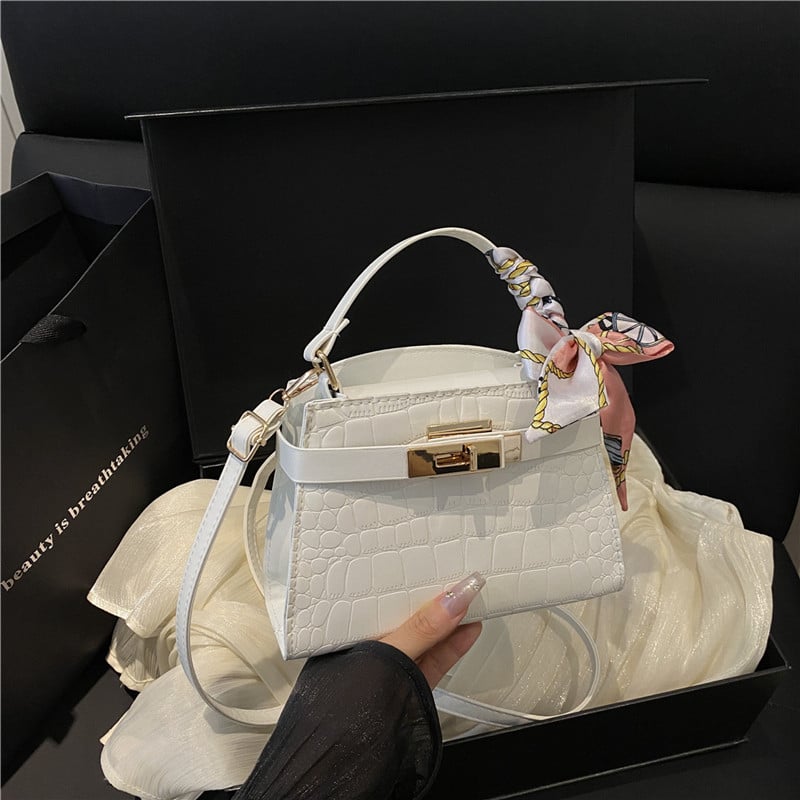 Geantă Kelly modernă și versatilă, geantă de umăr cu șal de mătase, look premium pentru uz zilnic