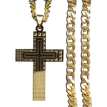 Pandant din oțel inoxidabil, cruce, pentru bărbați, design geometric, culoare aurie, lungime 41-50 cm