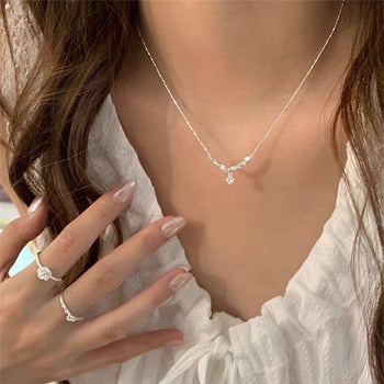 Colier minimalist pentru femei cu zirconiu, lanț geometric pentru claviculă – elegant, luxos