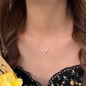 Colier minimalist pentru femei cu zirconiu, lanț geometric pentru claviculă – elegant, luxos