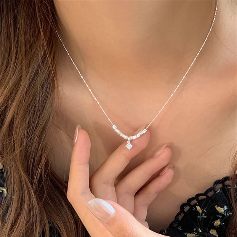 Colier minimalist pentru femei cu zirconiu, lanț geometric pentru claviculă – elegant, luxos