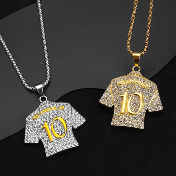 Colier cu pandantiv No. 10 Jersey, aliaj, placat cu aur și încrustat cu diamante, colier pentru bărbați vedetă fotbal, accesoriu personalizat