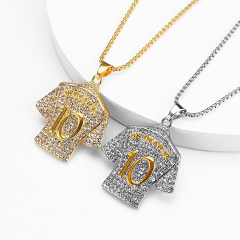 Colier cu pandantiv No. 10 Jersey, aliaj, placat cu aur și încrustat cu diamante, colier pentru bărbați vedetă fotbal, accesoriu personalizat