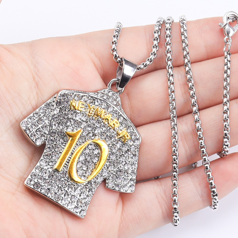 Colier cu pandantiv No. 10 Jersey, aliaj, placat cu aur și încrustat cu diamante, colier pentru bărbați vedetă fotbal, accesoriu personalizat
