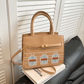 Geantă din piele de crocodil cu finisaj platina, mini geantă în formă de casă cu blocuri de culoare, din piele autentică Kelly, pentru umăr/crossbody, geantă de damă, lux ușor