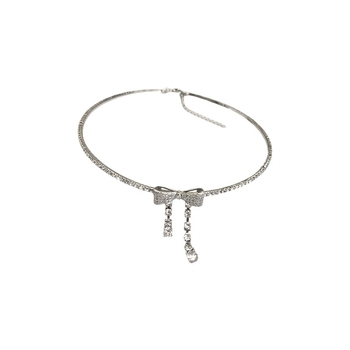Colier choker eteric cu fundita din zircon lucios si ciucuri – lux usor