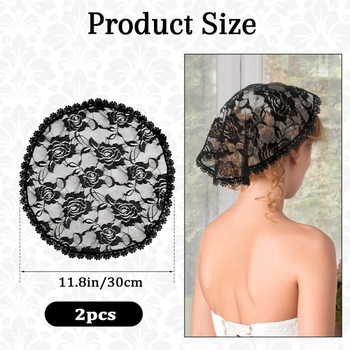 Voal de dantelă negru și alb pentru nuntă, accesoriu circular pentru capul miresei