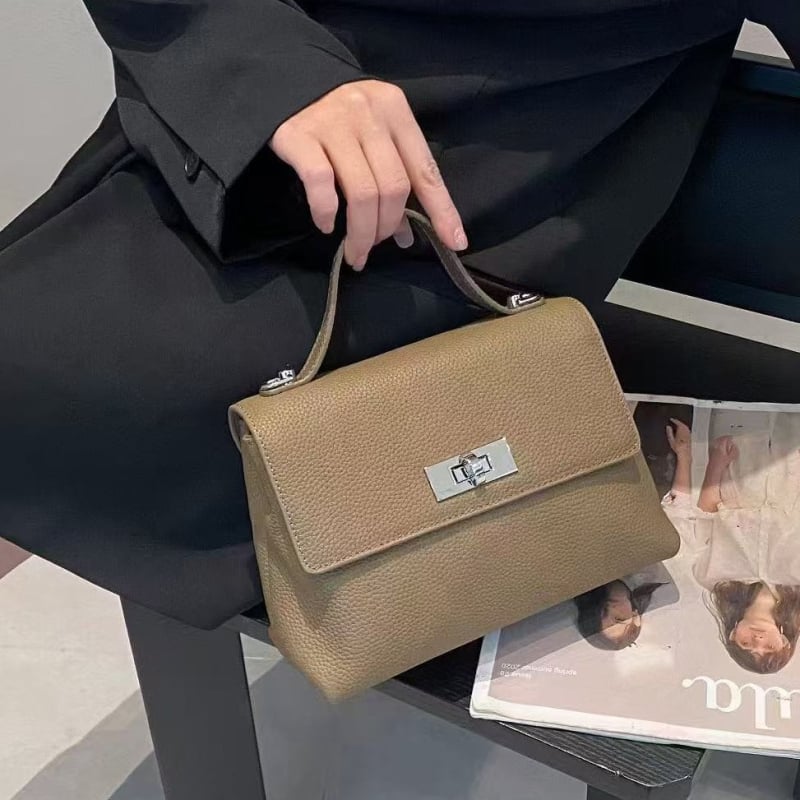 Geantă Kelly din piele naturală – geantă de umăr pentru femei, stil coreean, mică pătrată, pentru ținute de zi cu zi