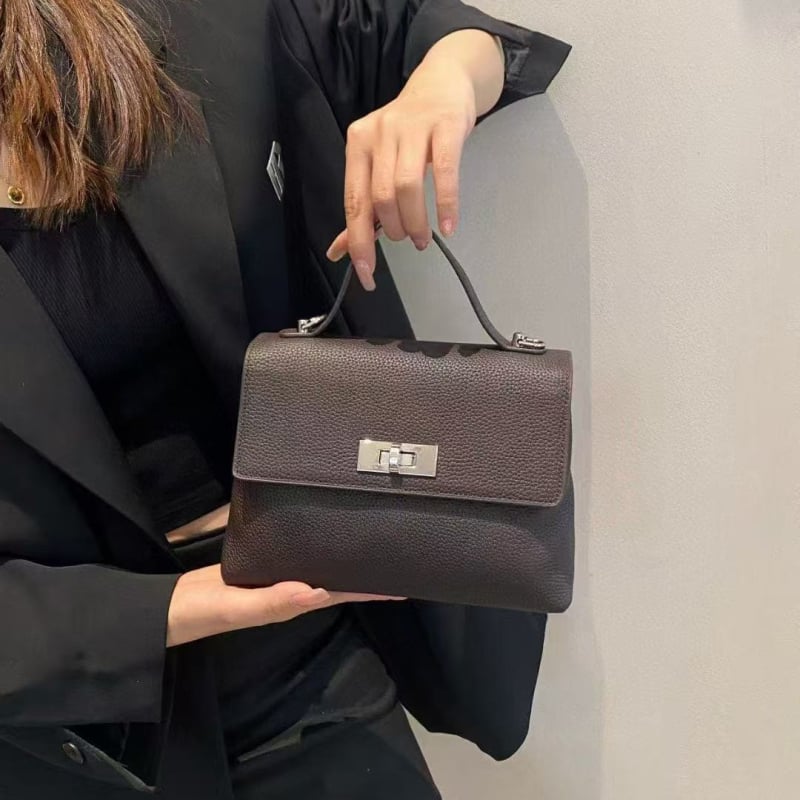 Geantă Kelly din piele naturală – geantă de umăr pentru femei, stil coreean, mică pătrată, pentru ținute de zi cu zi
