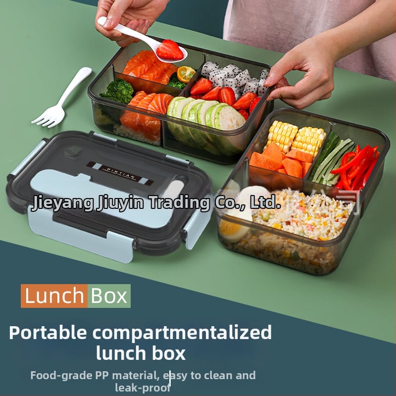 Cutie de prânz din plastic, dreptunghiulară, cu compartimente separate, mare capacitate, compatibilă cu cuptorul cu microunde, portabilă, pentru studenți și angajați
