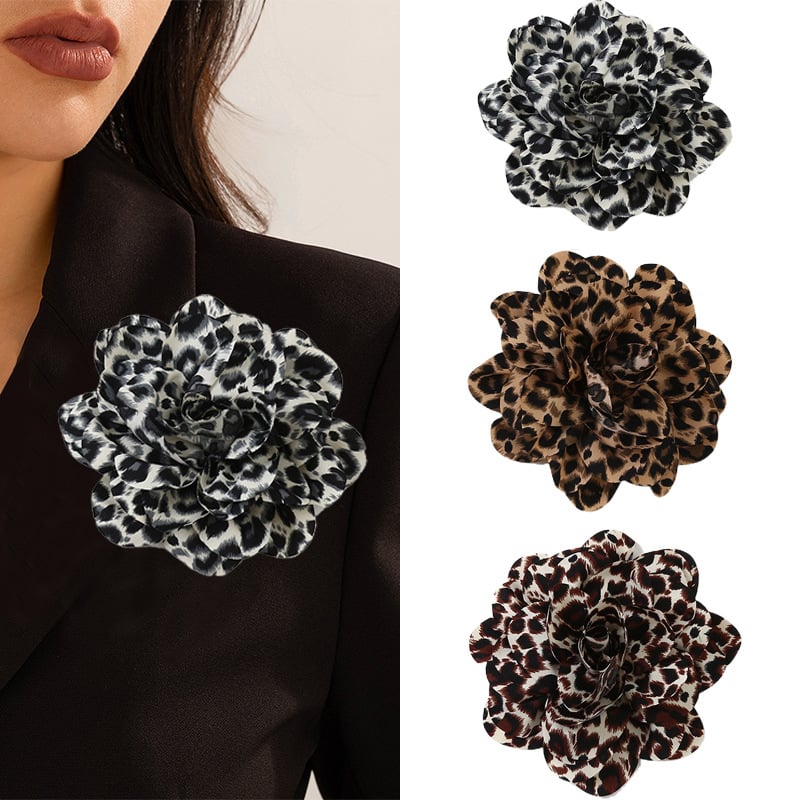 Floare artificială din țesătură cu imprimeu leopard, accesoriu pentru pantofi și haine