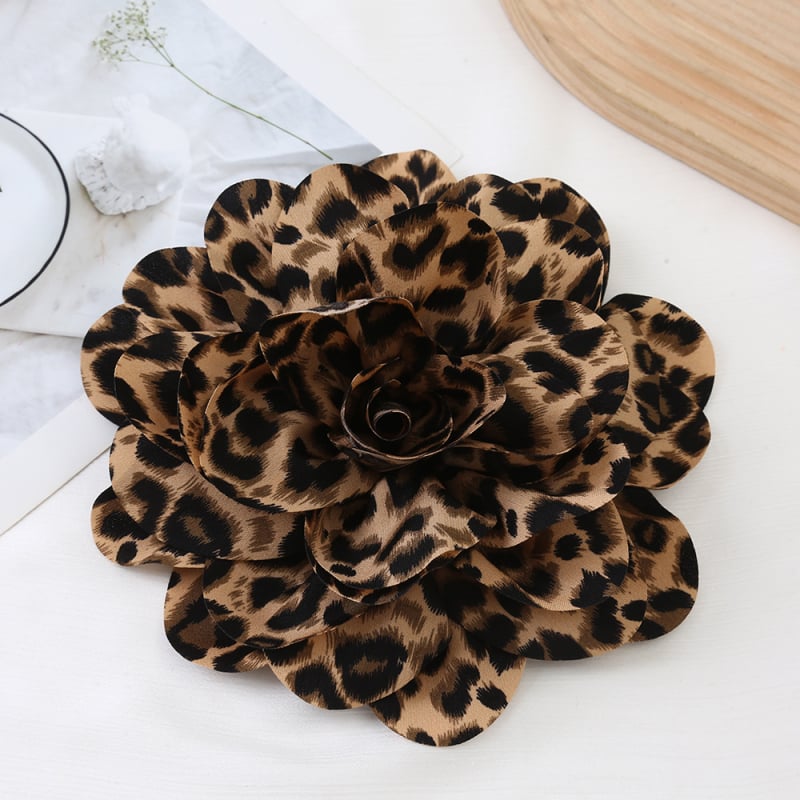 Floare artificială din țesătură cu imprimeu leopard, accesoriu pentru pantofi și haine
