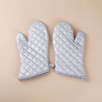 Mănuși mari de copt din bumbac, rezistente la temperaturi înalte, argintii, izolație groasă pentru cuptorul cu microunde