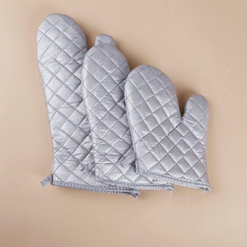 Mănuși mari de copt din bumbac, rezistente la temperaturi înalte, argintii, izolație groasă pentru cuptorul cu microunde