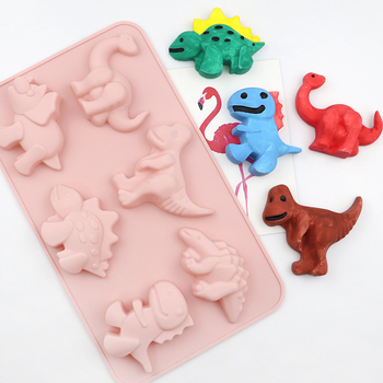 Minghao formă din silicon cu 6 cavități, în formă de dinozaur, pentru prăjit și pâine, design desen animat, matriță pentru săpun prin proces rece