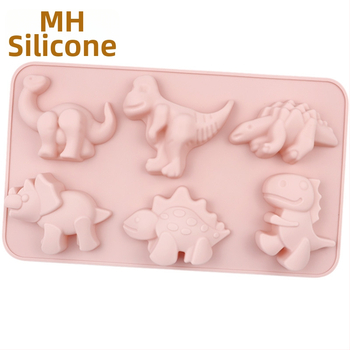 Silikónová forma na tortu Minghao so 6 priehlbinami v tvare dinosaura, forma na pečenie v kreslenom tvare, forma na mydlo pre ručne vyrábané mydlo za studena