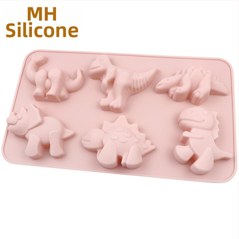 Silikónová forma na tortu Minghao so 6 priehlbinami v tvare dinosaura, forma na pečenie v kreslenom tvare, forma na mydlo pre ručne vyrábané mydlo za studena
