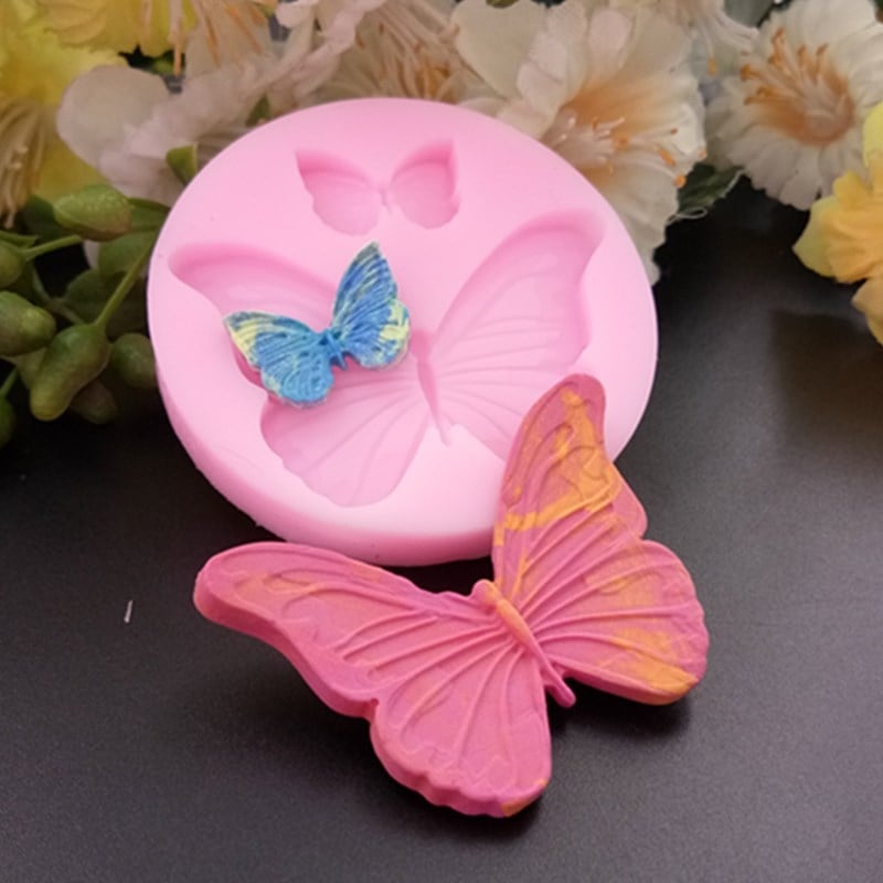 Formă din silicon pentru fondant, în formă de fluture, roz, pentru decorarea prăjiturilor