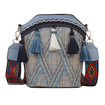 Geantă tipă găleată cu ciucuri, stil etnic, PU, mărime medie, pentru umăr sau crossbody, vară 2023