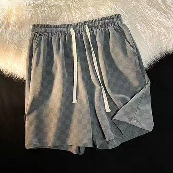 Șorturi de vară ușoare pentru bărbați, carouri, stil retro american pentru plajă, croială largă