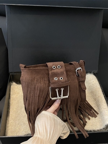 Geantă de umăr din piele cu ciucuri, crossbody, stil Hongkong retro, chic modern
